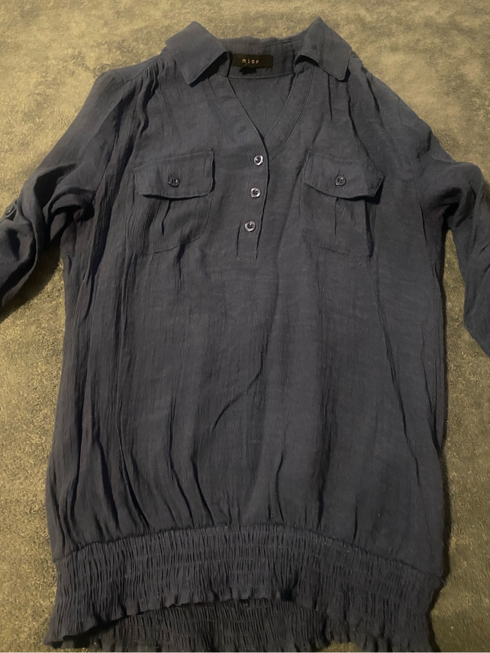 mine Navy Button-Front Lightweight Blouse